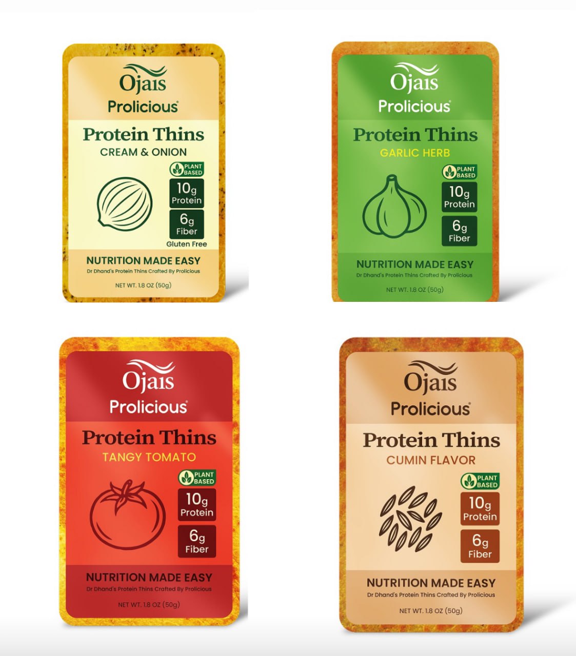 PROTEIN THINS- MIXED FLAVORS- 6 PACKETS (CREAM & ONION, GARLIC HERB, CUMIN, TANGY TOMATO) PRE-ORDER, AVAILABLE OCTOBER 25th